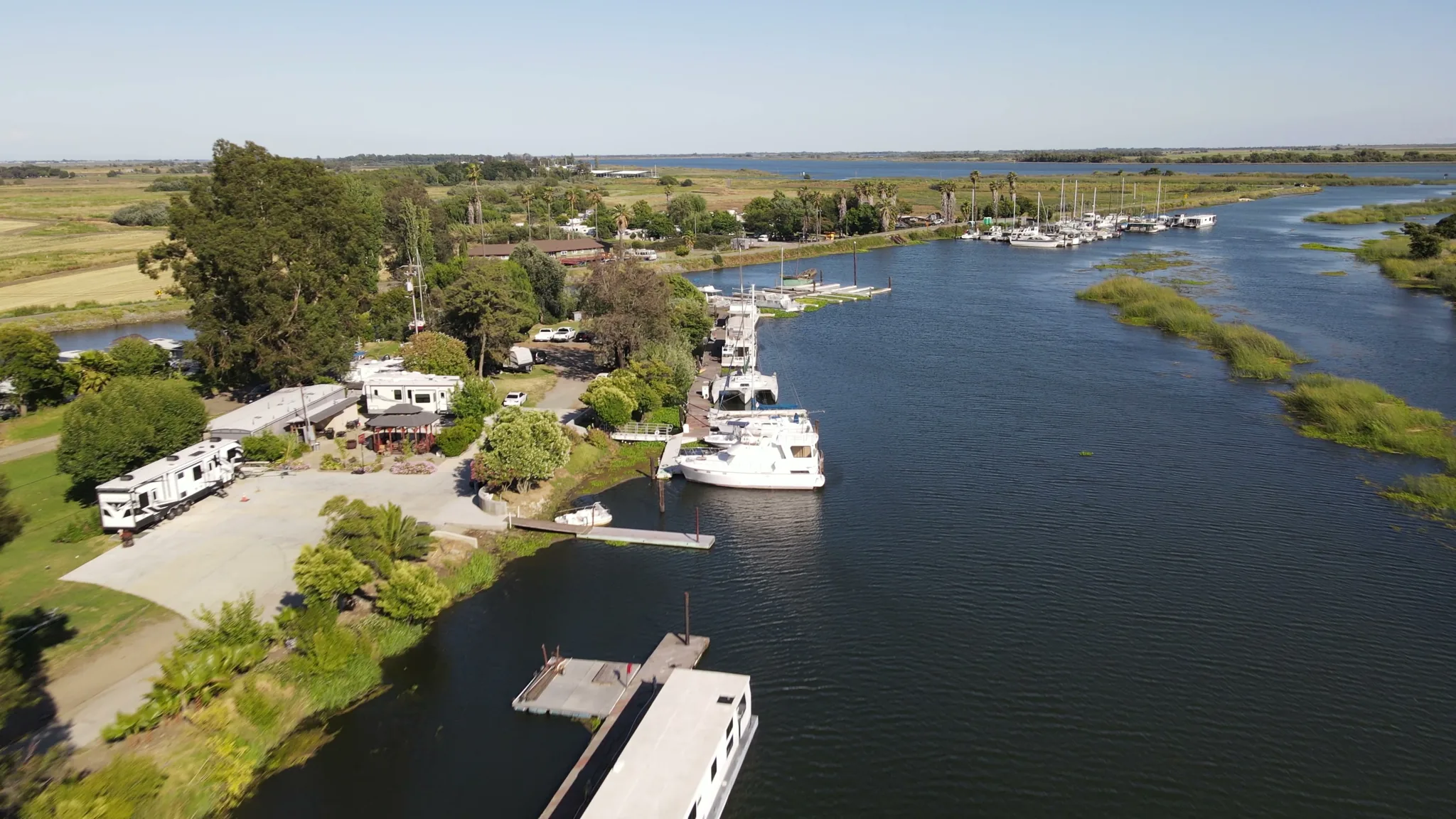 Aerial view of Brother's Island Marina — boats, docks, waterfront