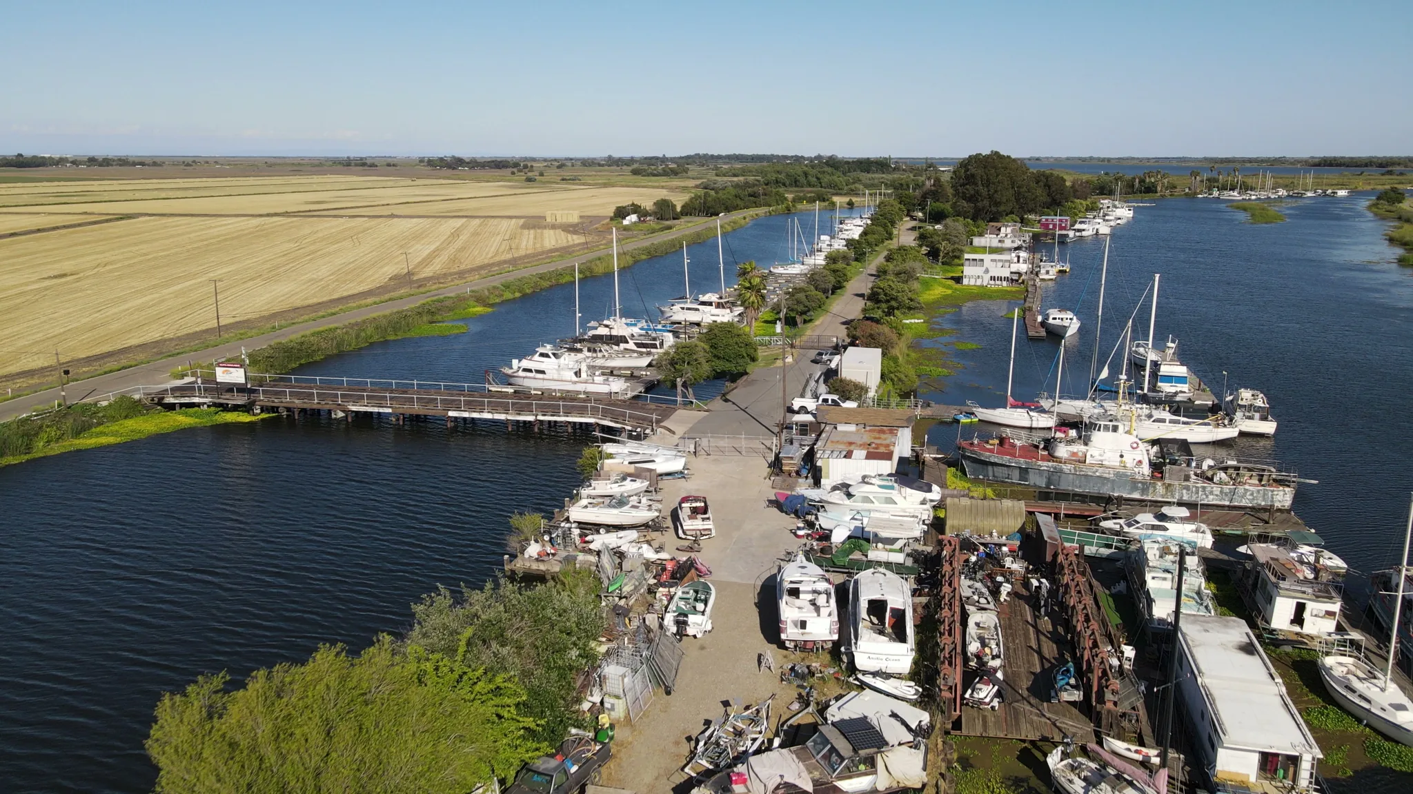 Aerial view of Brother's Island Marina — docks, boats, waterfront