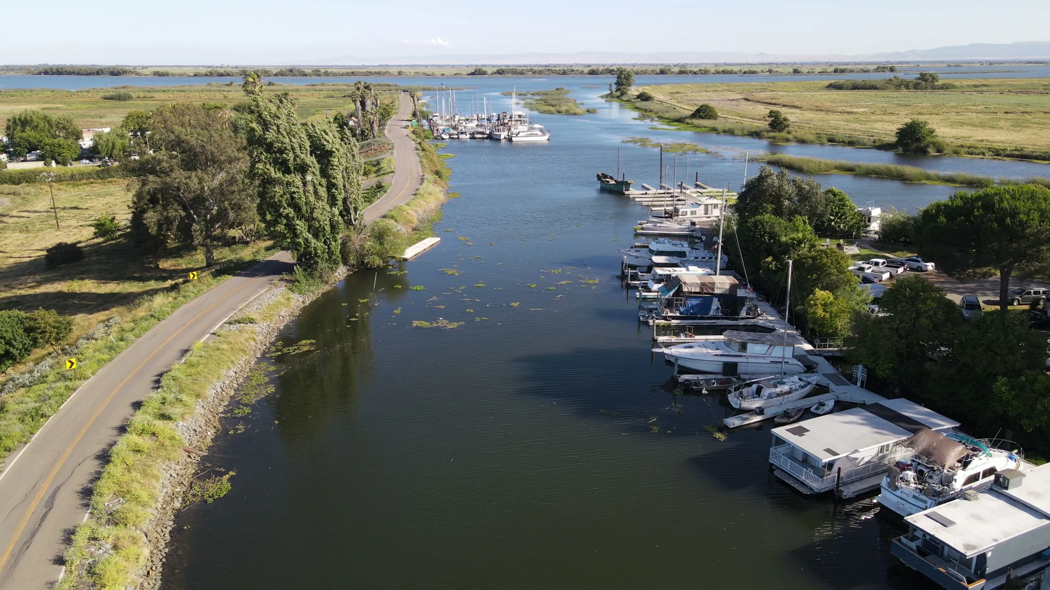 Aerial view of Brother's Island Marina — boats, river, docks